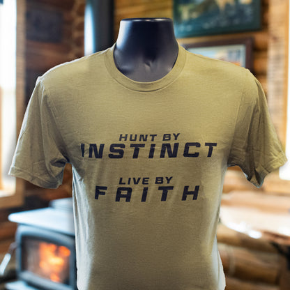 Hunt By Instinct. Live By Faith. T-Shirt - Coyote Brown Heather image 0